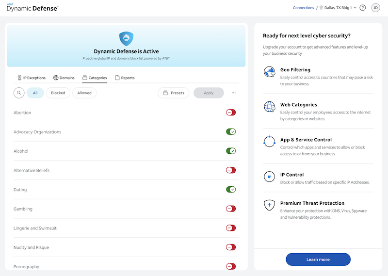 Categories that can be customized in standard portal